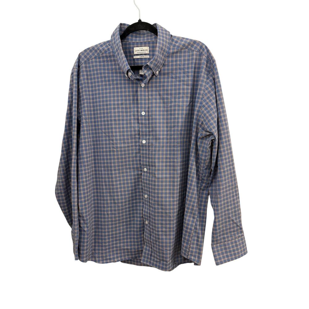 Lucky Brand Slim Fit Button Down Shirt Blue Orange XL Cotton Blend Preppy
